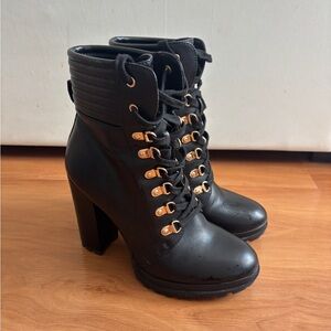 Black Lace-Up Heeled Boots